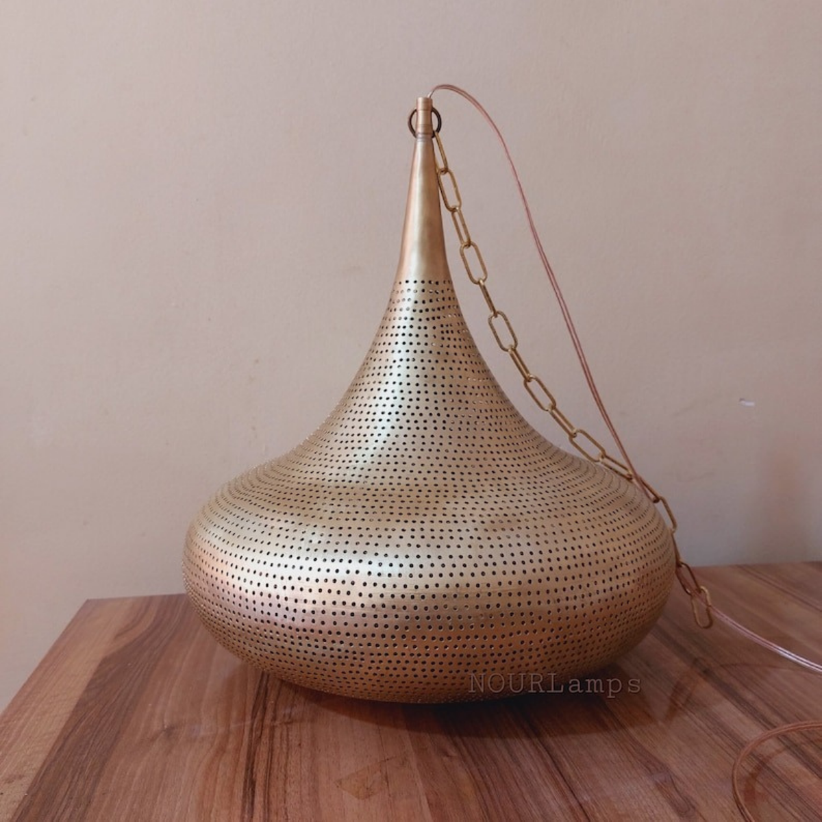 Oval Shape Moroccan Brass Ceiling Light - View 2