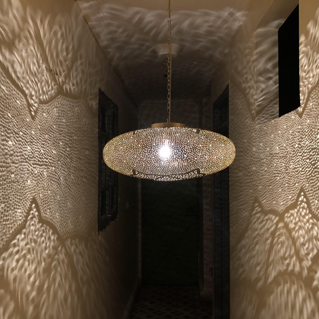 Delicate Moroccan Brass Teardrop Ceiling Light - View 1