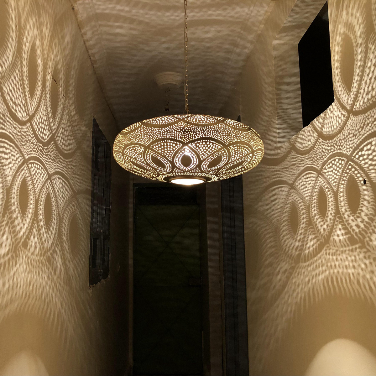 Slender Moroccan Brass Teardrop Pendant Light - View 1