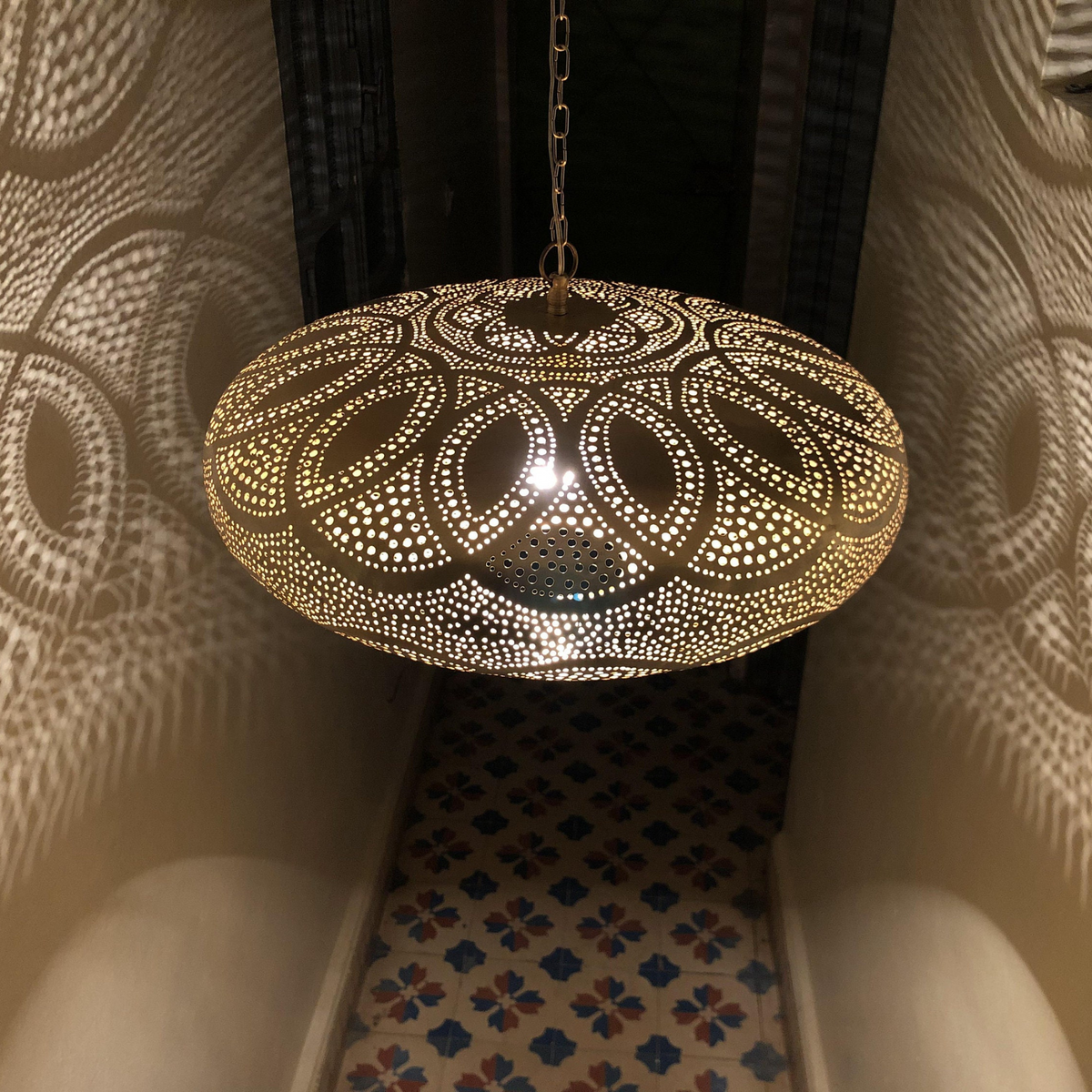 Slender Moroccan Brass Teardrop Pendant Light - View 3