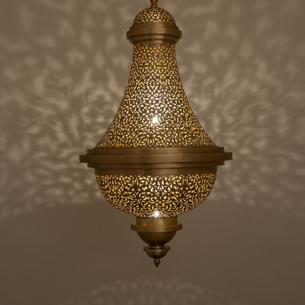Lattice Style Moroccan Brass Pendant Light - View 1