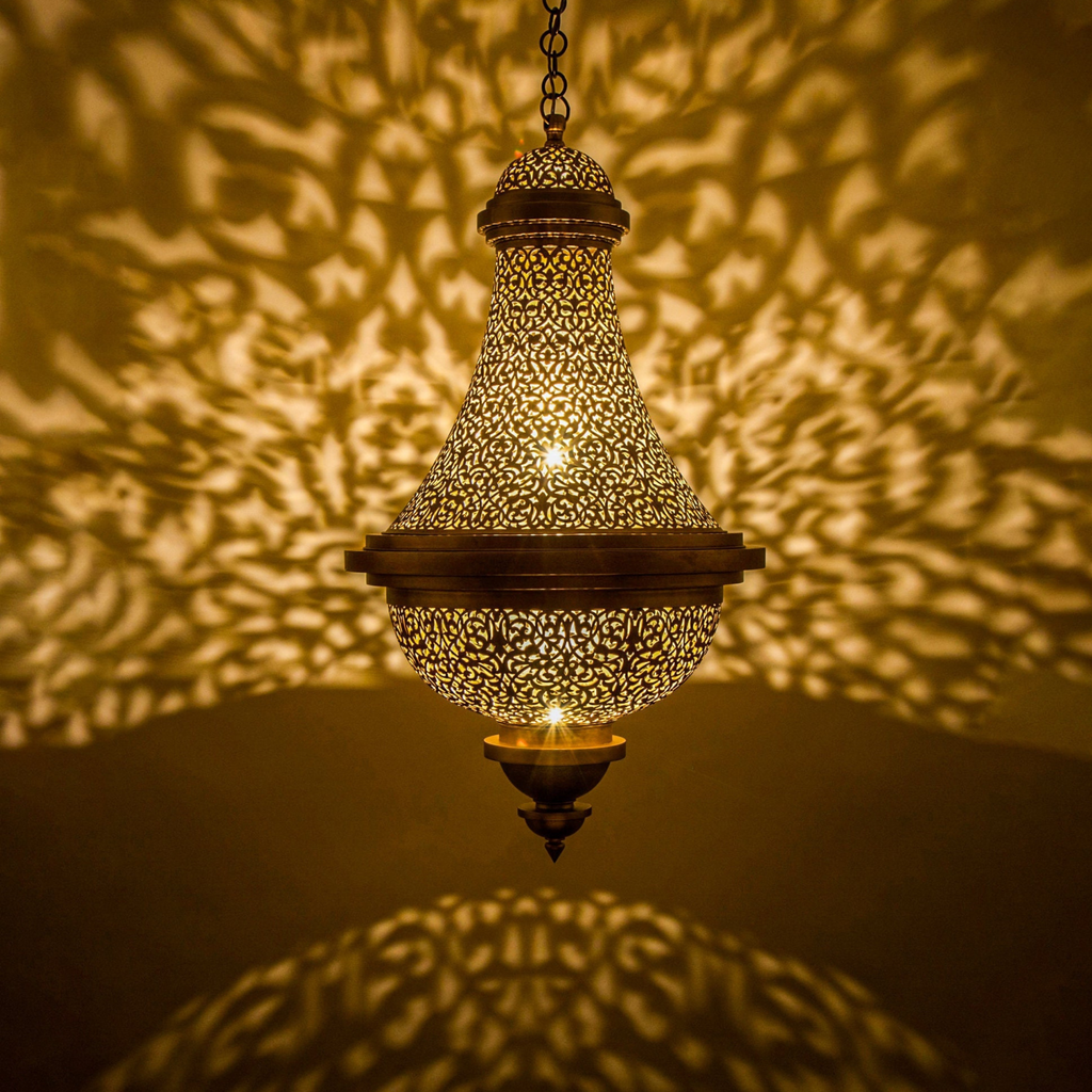 Lattice Style Moroccan Brass Pendant Light - View 3