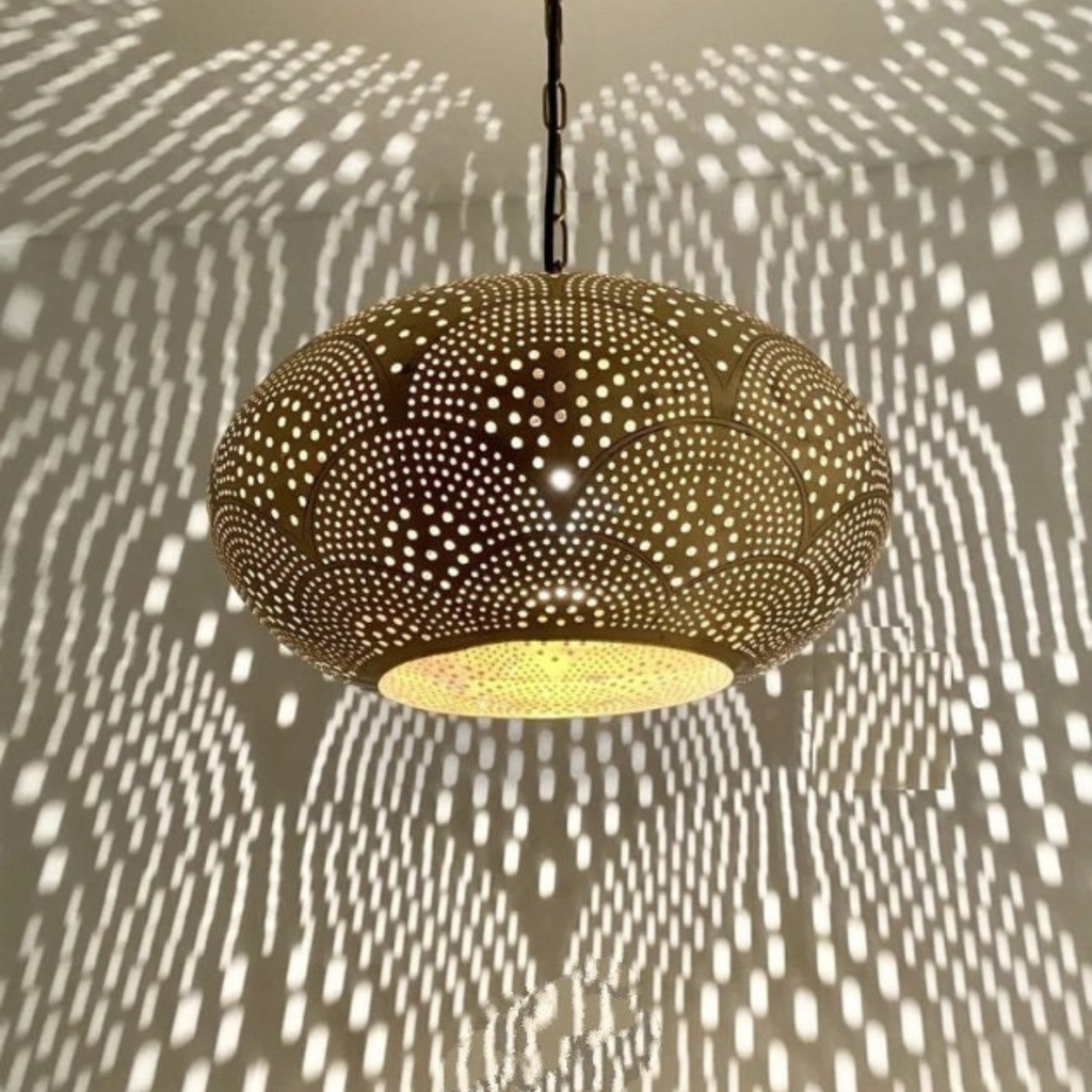 Elliptical Moroccan Brass Ceiling Pendant Light - View 1