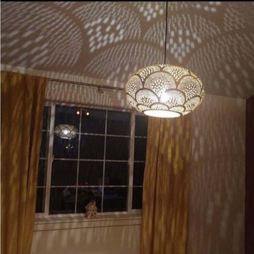 Elliptical Moroccan Brass Ceiling Pendant Light - View 3