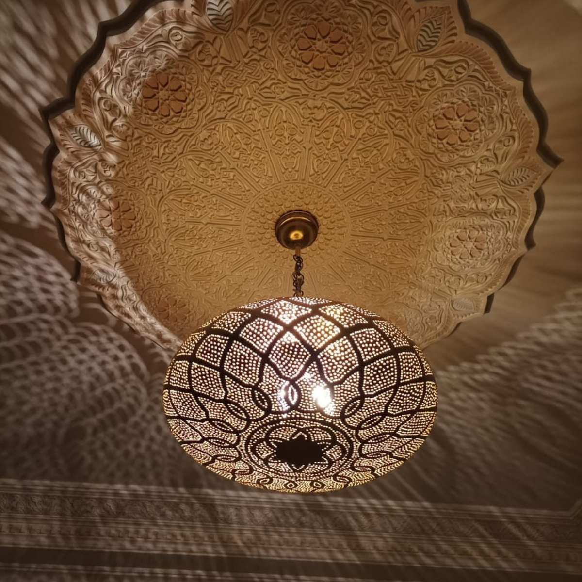 Classic Cutout Moroccan Brass Drop Pendant - View 1