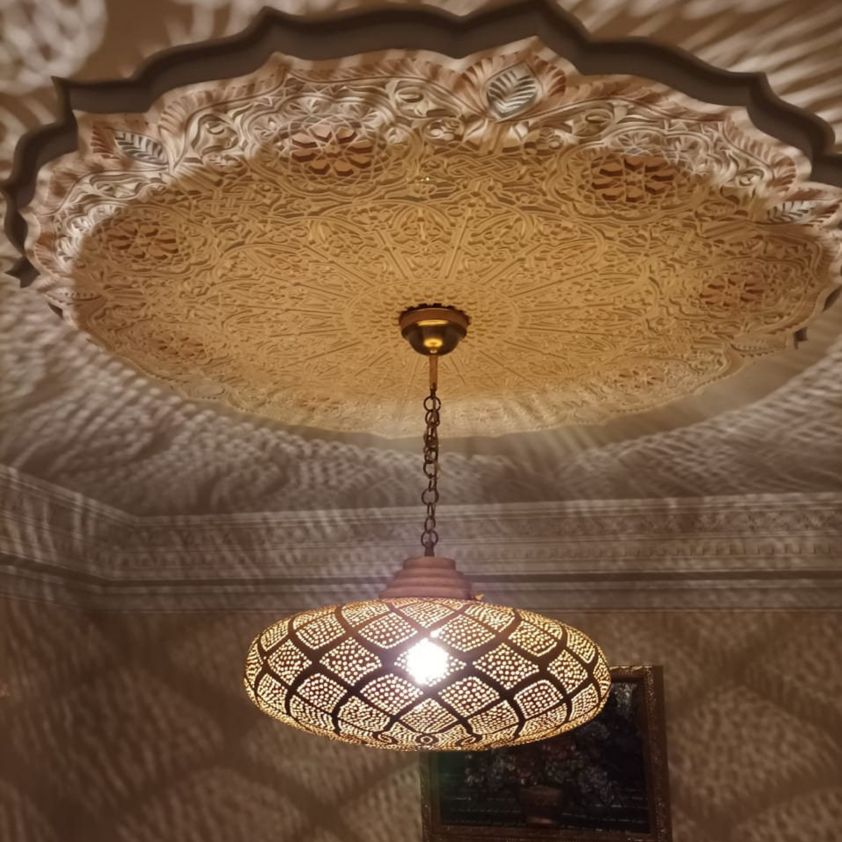 Classic Cutout Moroccan Brass Drop Pendant - View 3