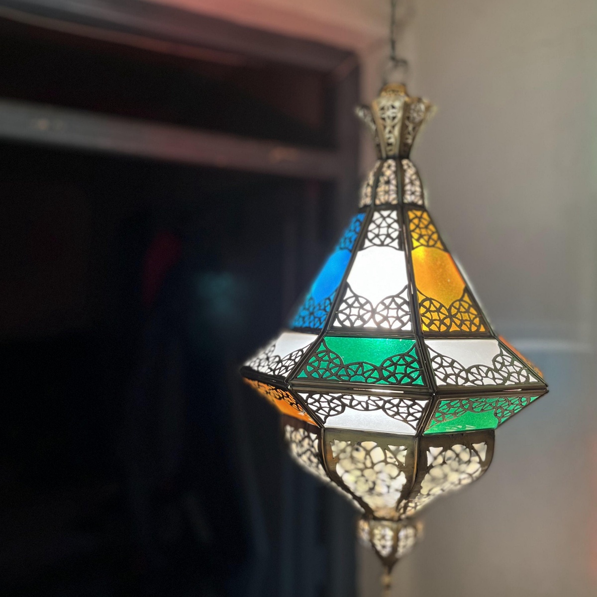 Traditional Moroccan Brass Hanging Canopy Lamp - View 1