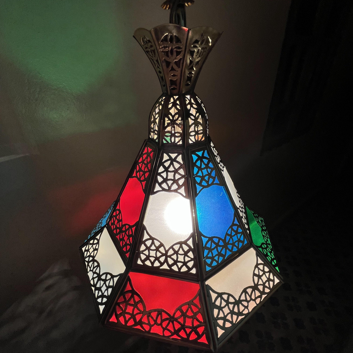 Traditional Moroccan Brass Hanging Canopy Lamp - View 5
