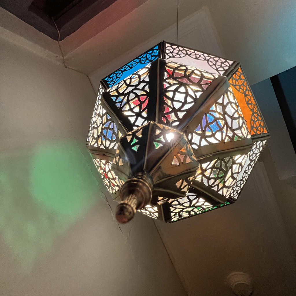Traditional Moroccan Brass Hanging Canopy Lamp - View 9