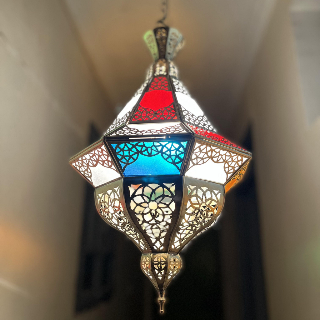 Traditional Moroccan Brass Hanging Canopy Lamp - View 3