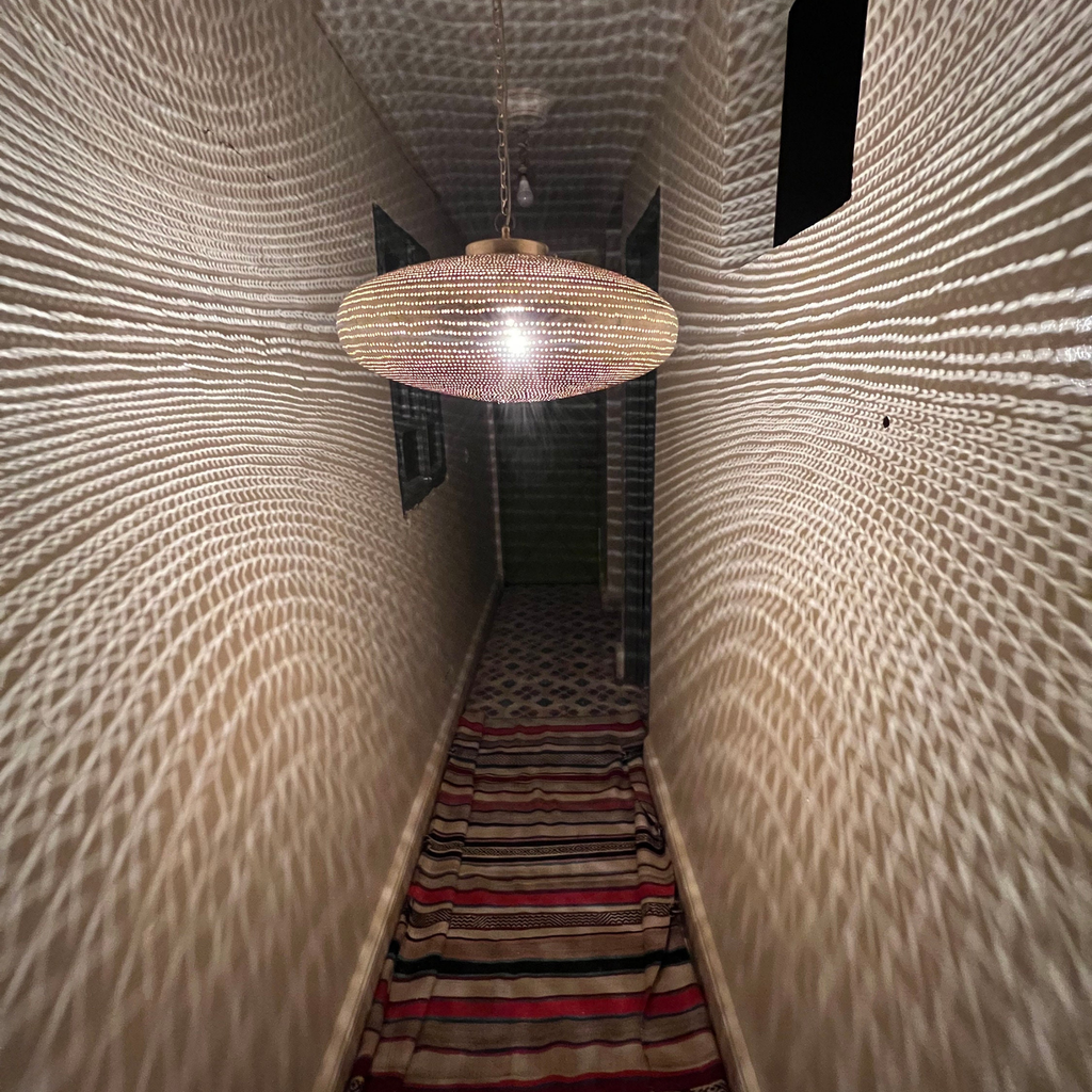 Radial Pattern Moroccan Brass Ceiling Pendant - View 1