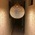 Round Moroccan Brass Globe Ceiling Light - View 1