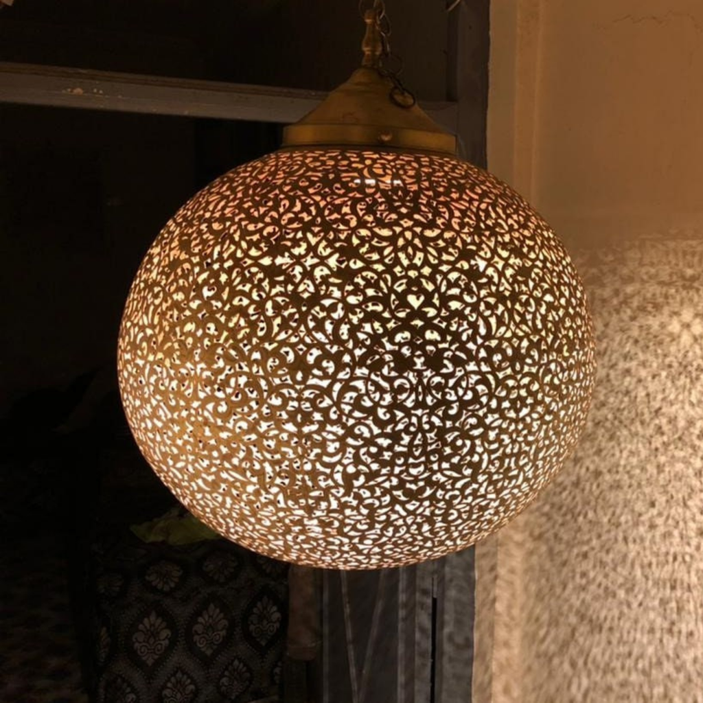 Round Moroccan Brass Globe Ceiling Light - View 5
