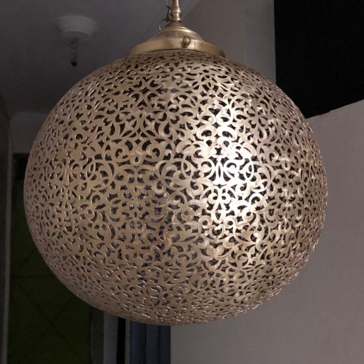 Round Moroccan Brass Globe Ceiling Light - View 3
