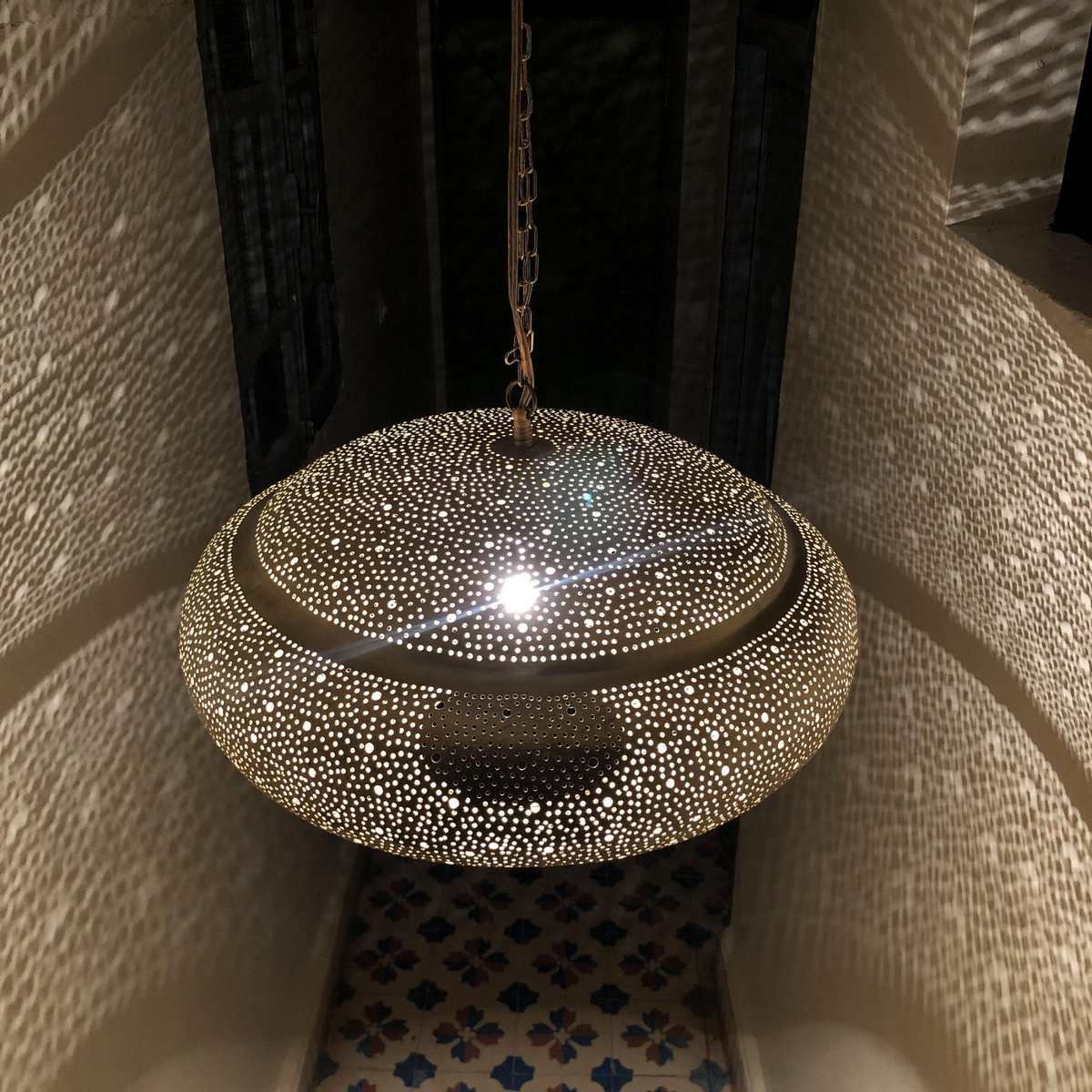 Star Cutout Moroccan Brass Ceiling Light - View 3