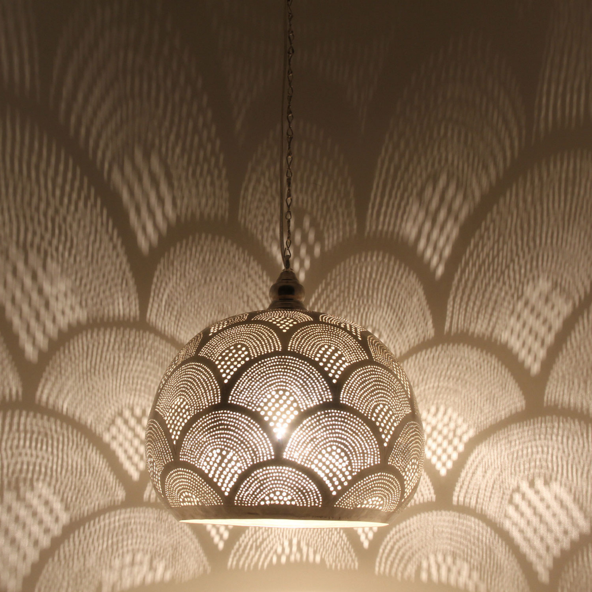 Diamond Cutout Moroccan Brass Pendant Light - View 1