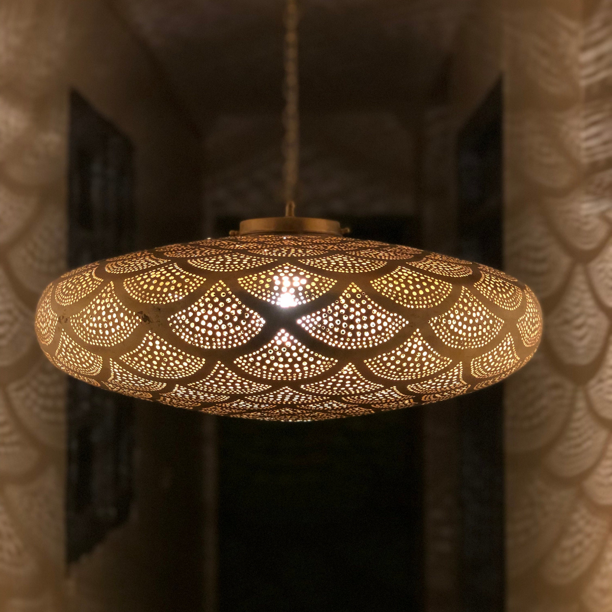 Drop Shape Moroccan Brass Ceiling Pendant - View 1