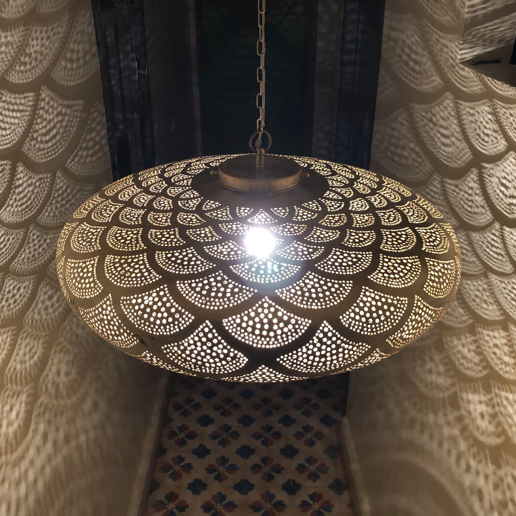 Drop Shape Moroccan Brass Ceiling Pendant - View 3