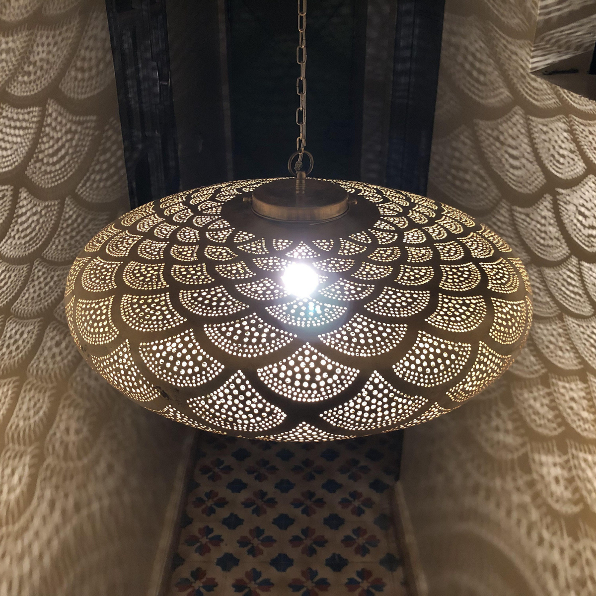 Drop Shape Moroccan Brass Ceiling Pendant - View 3