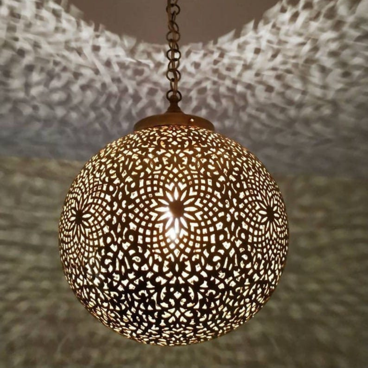 Warm Moroccan Brass Dome Ceiling Lamp - View 1