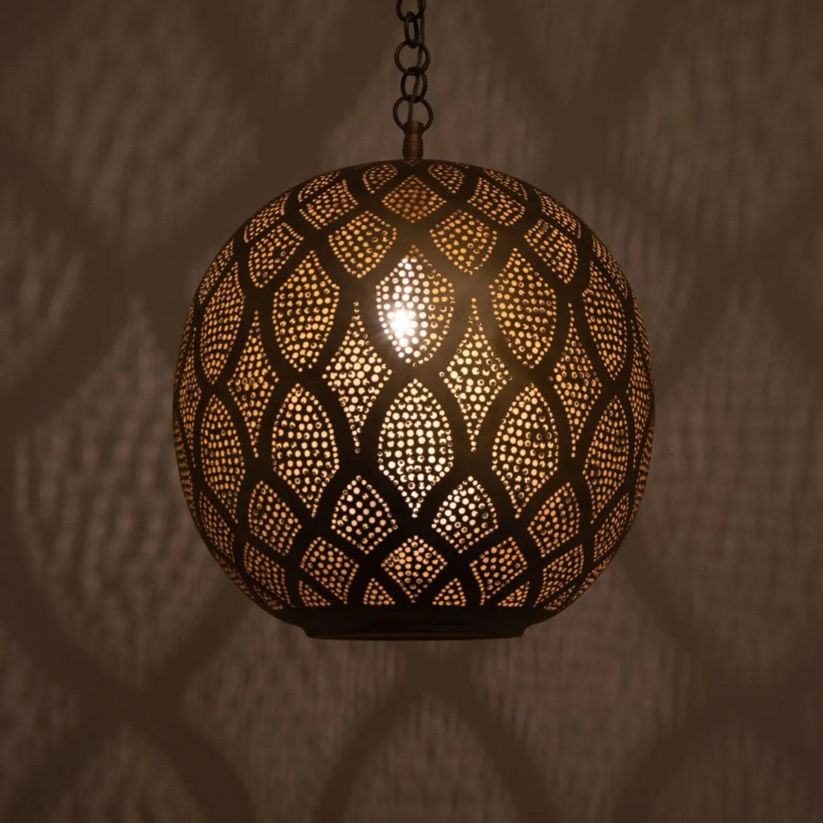 Diamond Pattern Moroccan Brass Ceiling Light - View 1