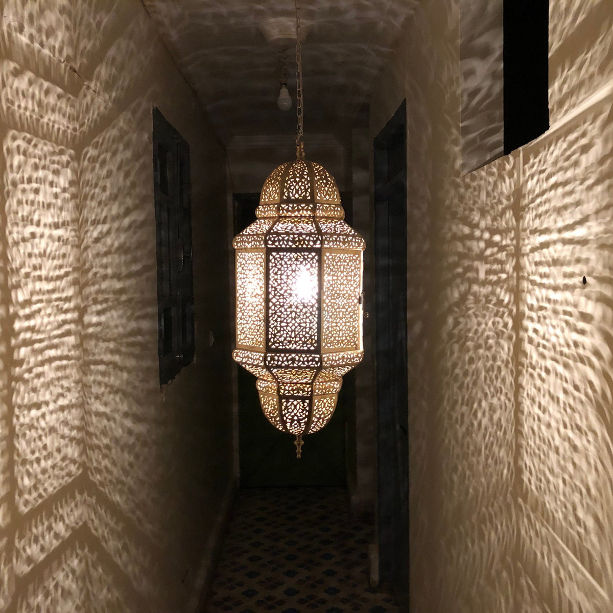 Double Tier Moroccan Brass Pendant Light - View 1