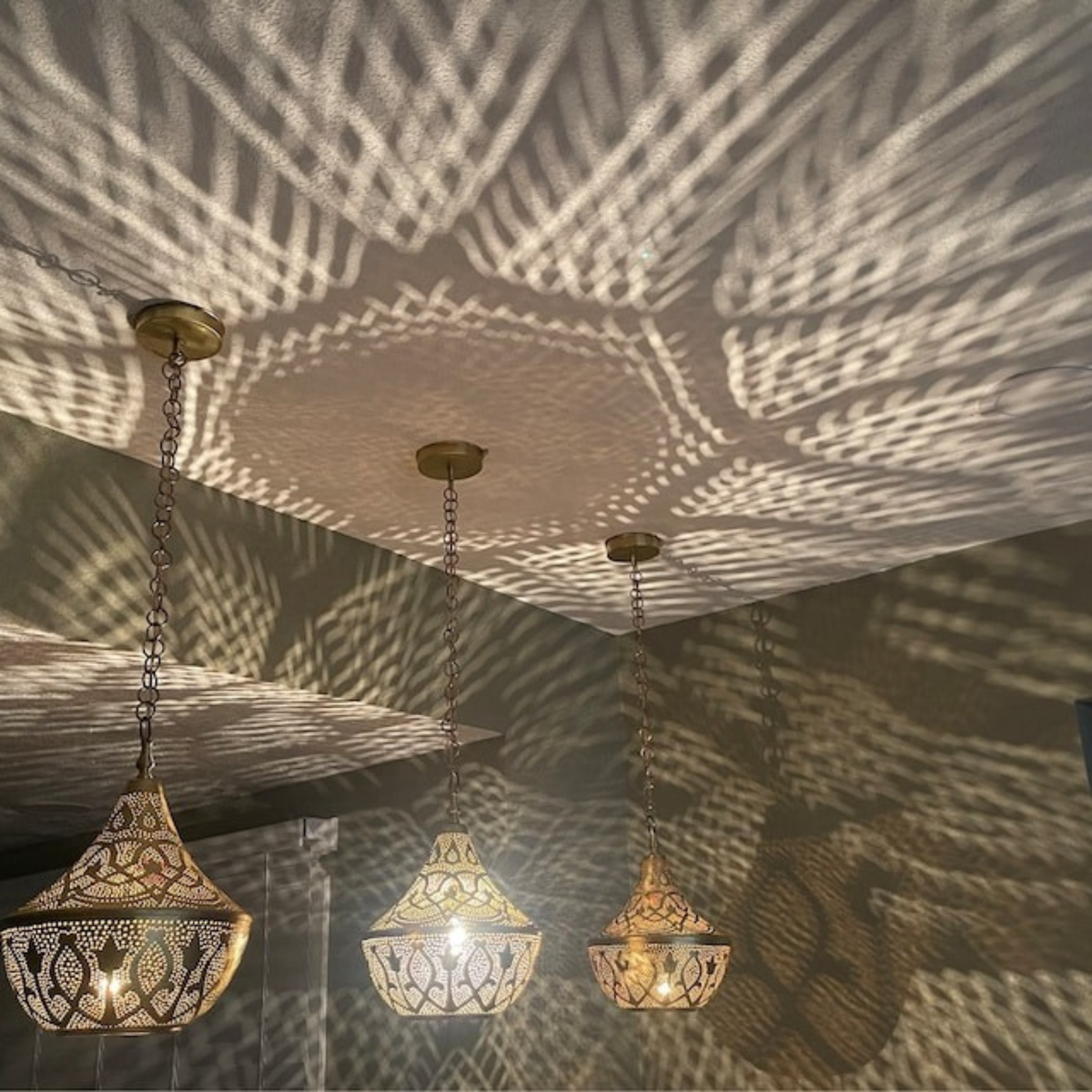 Star Motif Moroccan Brass Ceiling Pendant - View 5