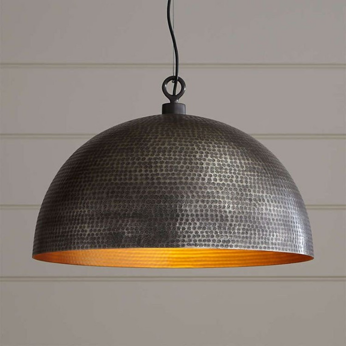 Brass Dome Light Hammered Black & Gold - View 4