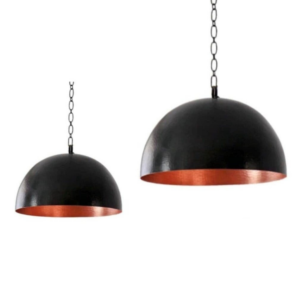 Moroccan Brass Dome Ceiling Light Hammered Black & Copper - View 2