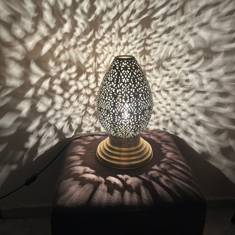 Handcrafted Moroccan Brass Pattern Table Lamp - View 1