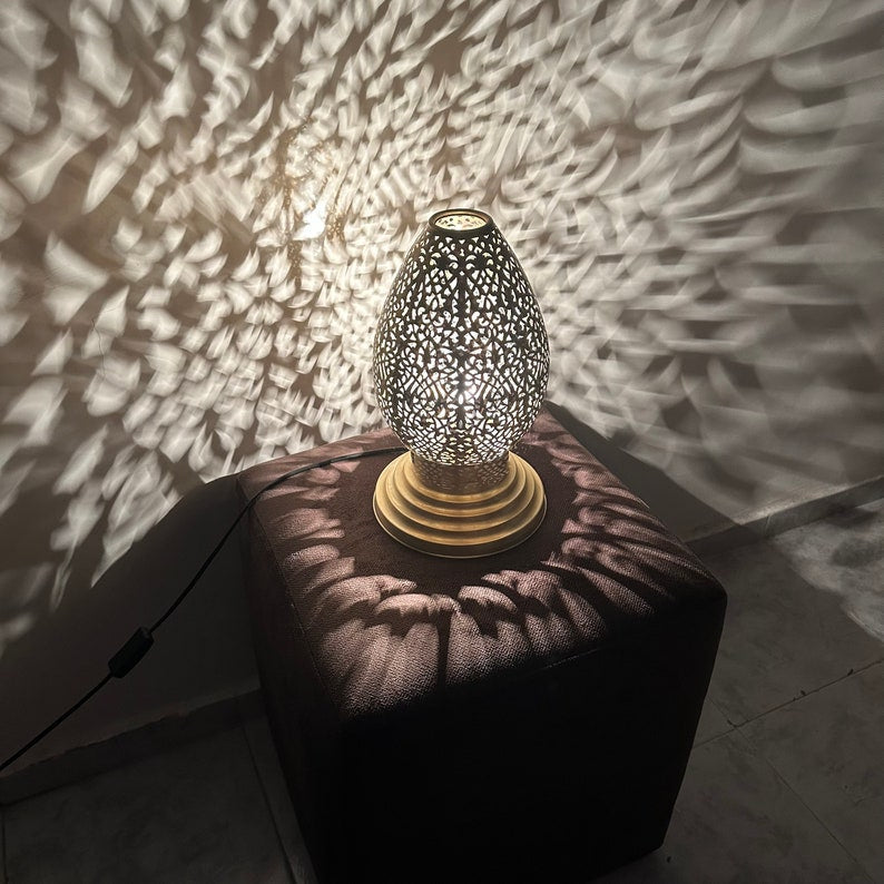 Handcrafted Moroccan Brass Pattern Table Lamp - View 2