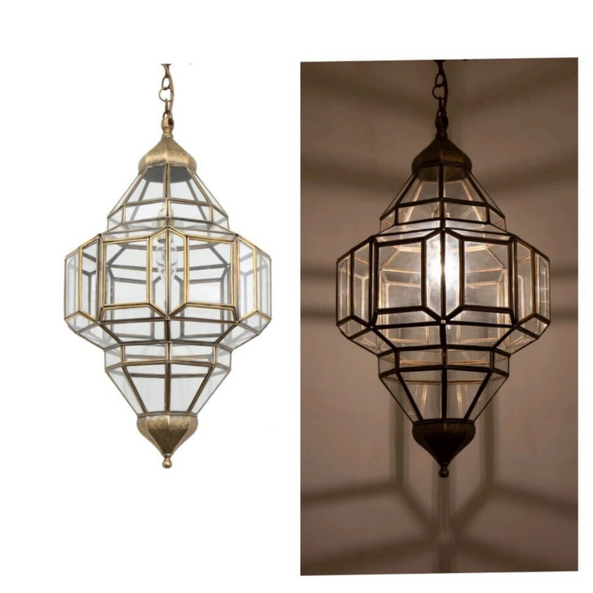 Moroccan Brass Geometric Glass Lamps Aayel - View 5