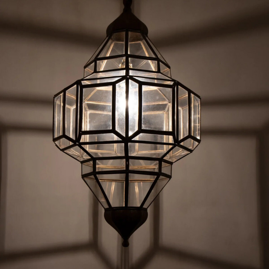 Moroccan Brass Geometric Glass Lamps Aayel - View 4