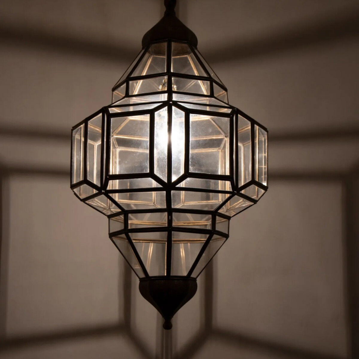 Moroccan Brass Geometric Glass Lamps Aayel - View 4