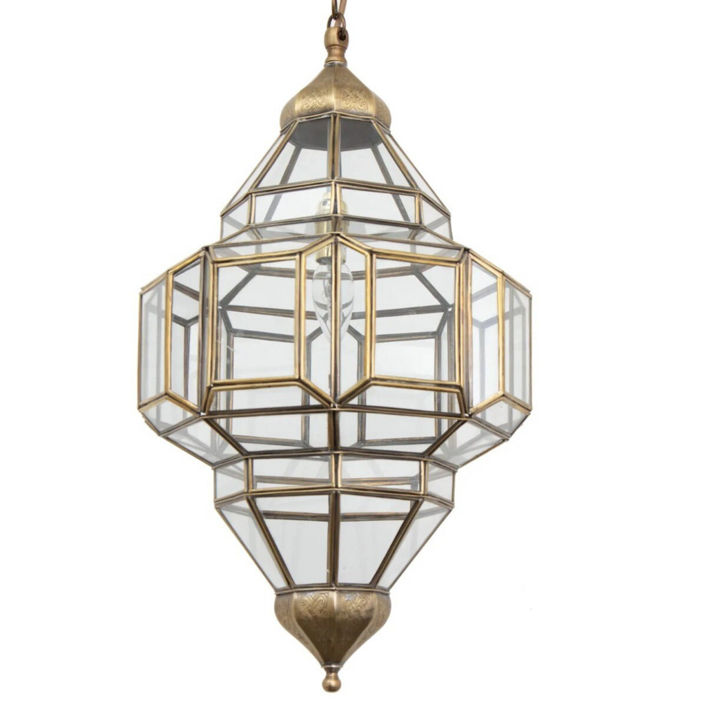 Moroccan Brass Geometric Glass Lamps Aayel - View 2