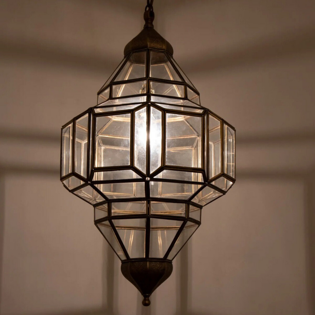 Moroccan Brass Geometric Glass Lamps Aayel - View 1