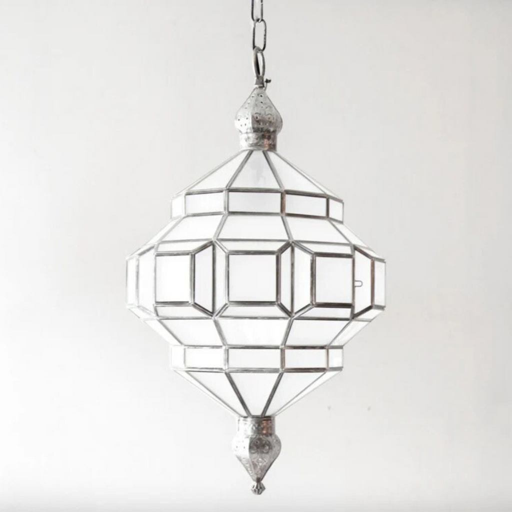 Moroccan Brass Geometric Glass Lamps Miloud Froosted - View 4