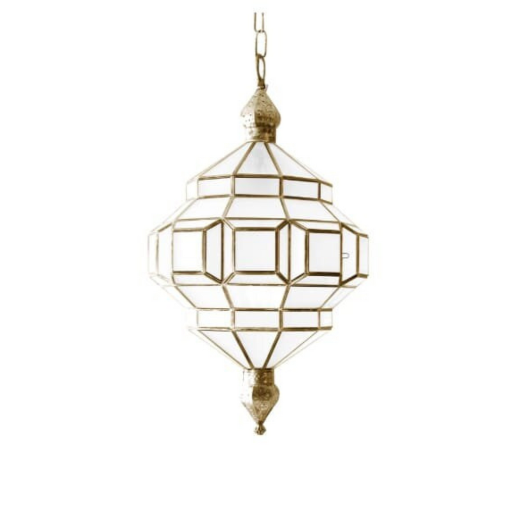 Moroccan Brass Geometric Glass Lamps Miloud Froosted - View 5