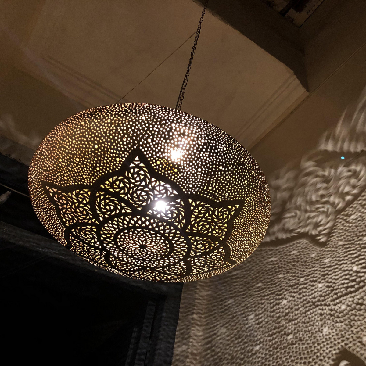Delicate Moroccan Brass Teardrop Ceiling Light - View 7