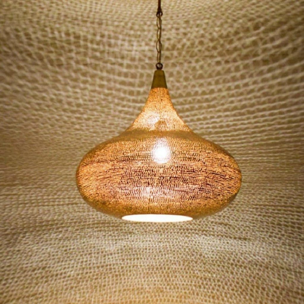 Patterned Moroccan Brass Sphere Ceiling Light - View 7