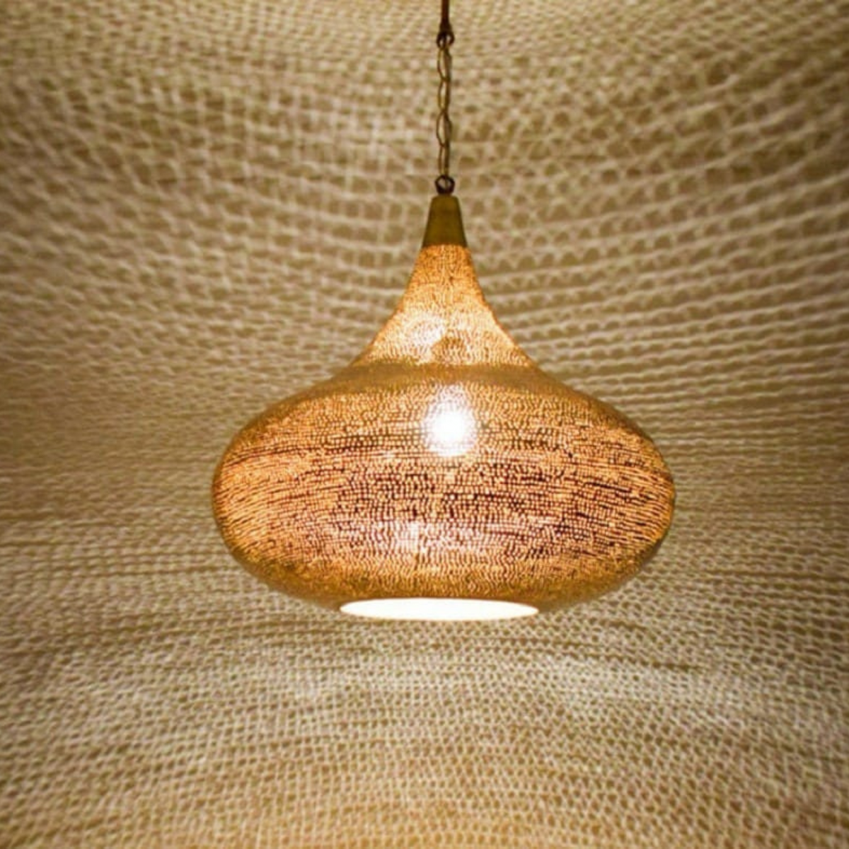 Patterned Moroccan Brass Sphere Ceiling Light - View 7