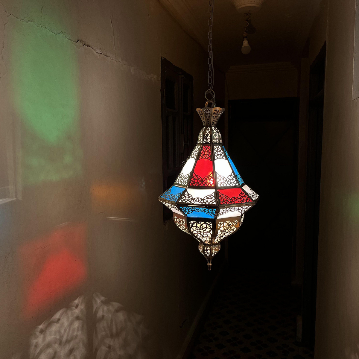 Traditional Moroccan Brass Hanging Canopy Lamp - View 7