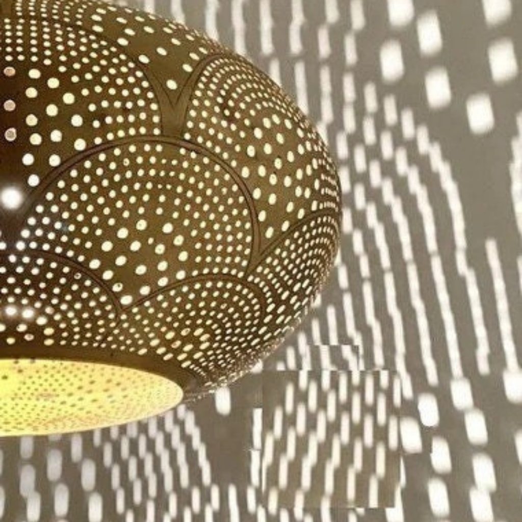 Elliptical Moroccan Brass Ceiling Pendant Light - View 4