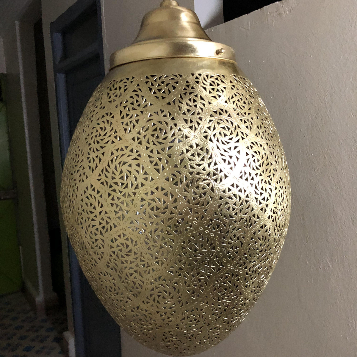 Handcrafted Moroccan Brass Teardrop Pendant - View 2