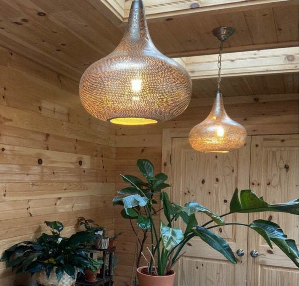 Patterned Moroccan Brass Sphere Ceiling Light - View 9