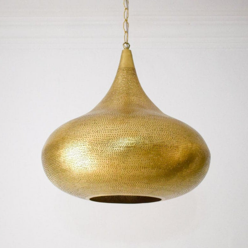 Patterned Moroccan Brass Sphere Ceiling Light - View 2