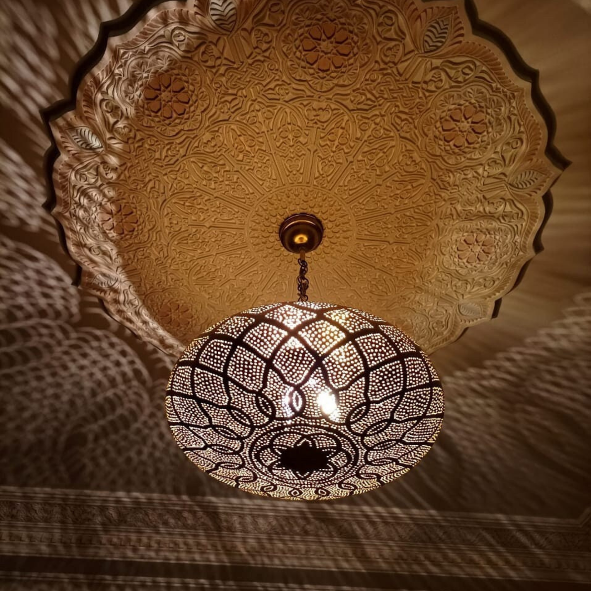 Classic Cutout Moroccan Brass Drop Pendant - View 2