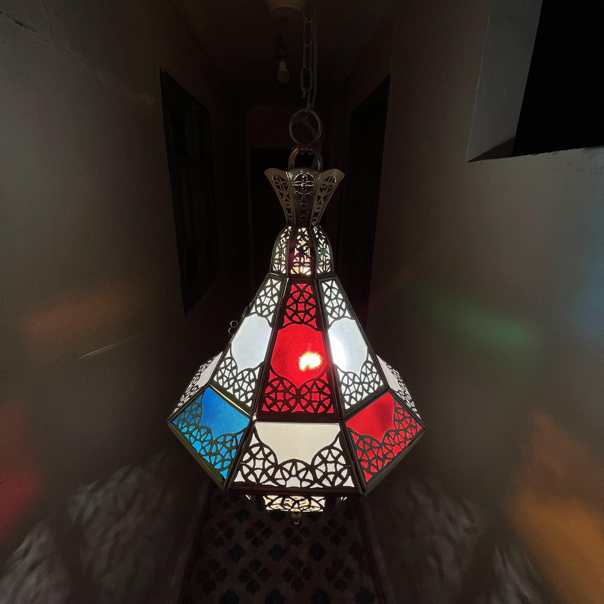 Traditional Moroccan Brass Hanging Canopy Lamp - View 6