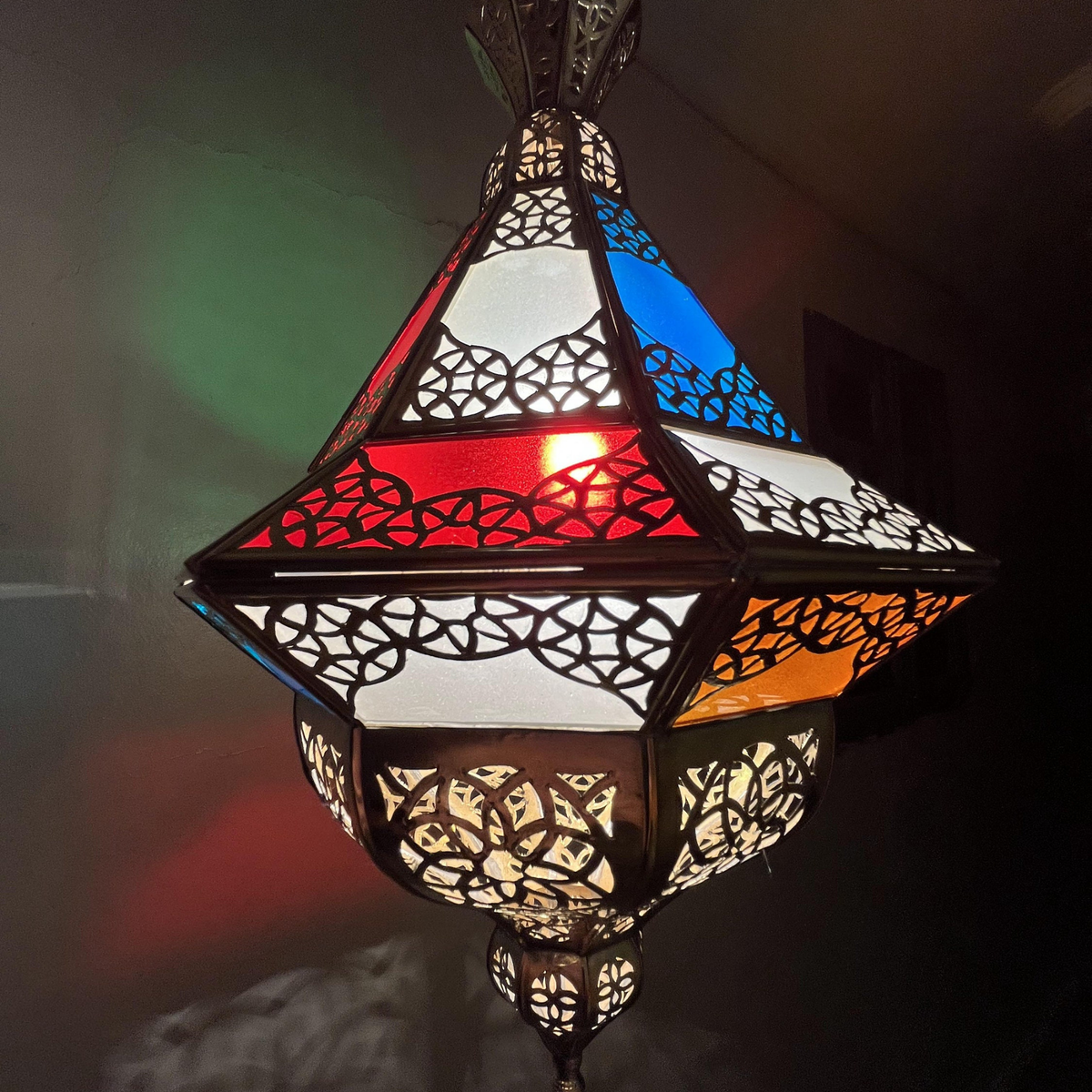 Traditional Moroccan Brass Hanging Canopy Lamp - View 8