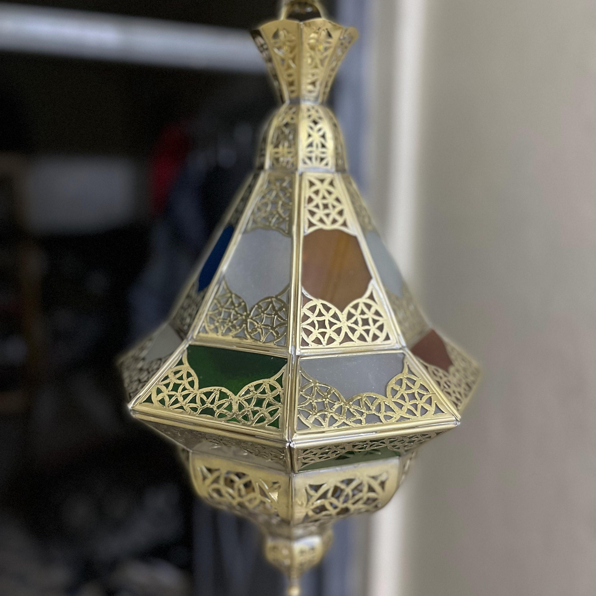 Traditional Moroccan Brass Hanging Canopy Lamp - View 2